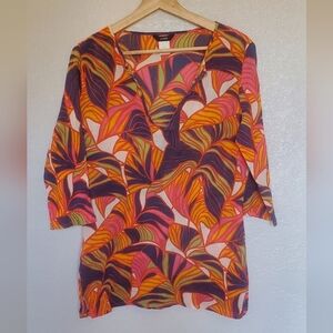 J Crew Colorful Abstract Print 100% Cotton Gauze Tunic Top Blouse Size Medium